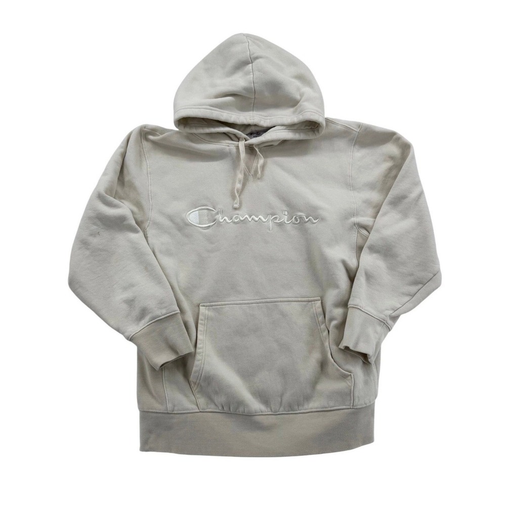 Champion Hoodie Mens XXL Beige Good Reverse Weave Script Logo Sweatshirt
